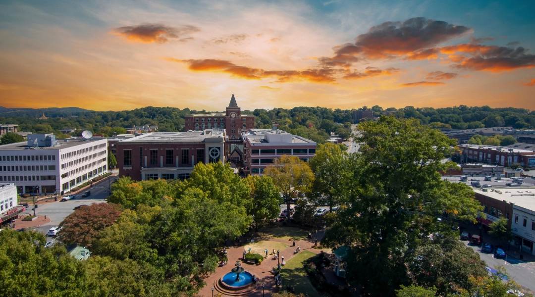 A vibrant photo of Marietta, GA at golden hour.